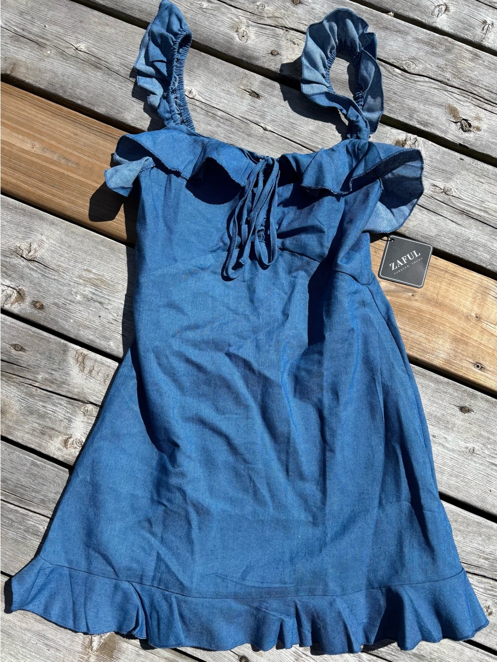 Zaful Navy Blue Ruffle Tie-Front Dress